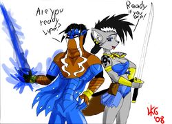 2008 anthro archie_comics canid canine canis crystal_dynamics duo female legacy_of_kain linkueigrandmaster lupe_the_wolf male mammal melee_weapon raziel_(legacy_of_kain) sega simple_background sonic_the_hedgehog_(archie) sonic_the_hedgehog_(comics) sonic_the_hedgehog_(series) soul_reaver sword tail undead weapon white_background wolf