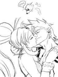  black_and_white boota couple kamina kissing monochrome tengen_toppa_gurren-lagann tengen_toppa_gurren_lagann yoko_littner yoko_littner 