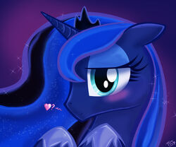 6:5 blue_eyes blue_eyeshadow blush crown equid equine eyeshadow female friendship_is_magic hasbro headgear heart_symbol hi_res horn makeup mammal my_little_pony mythological_creature mythological_equine mythology princess_luna_(mlp) question_mark solo sparkles thedracojayproduct unicorn wings