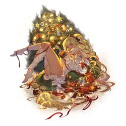  blonde_hair blush box braid christmas christmas_tree cup dark-skinned_female dark_skin female fingernails full_body gift gift_box granblue_fantasy green_nails green_ribbons hair_ribbon helel_ben_shalem helel_ben_shalem_(holiday)_(granblue_fantasy) holding holding_cup long_hair long_sleeves looking_at_viewer lyria_(granblue_fantasy) minaba_hideo mug no_shoes official_art pacifier red_eyes red_ribbon ribbon scarf sharp_fingernails sleeves_past_wrists snow_globe snowman solo thighhighs thighhighs_pull transparent_background very_long_hair vyrn_(granblue_fantasy) white_scarf white_thighhighs 