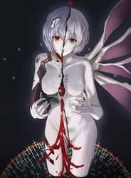  absurdres albino alien angel_(evangelion) apocalypse ayanami_rei bad_end blood blue_hair bodysuit breasts colored_skin corruption death earth_(planet) explosion female giant giantess gold_can hair_between_eyes headgear highres interface_headset lilith_(ayanami_rei) lilith_(evangelion) looking_at_viewer monster multiple_wings mutation neon_genesis_evangelion nuclear_explosion pilot_suit planet plugsuit red_eyes science_fiction short_hair space split_theme spoilers spread_wings star_(sky) the_end_of_evangelion transformation white_bodysuit white_hair white_skin wings 