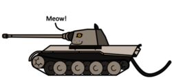 2014 absurd_res alpha_channel ambiguous_gender armor cannon english_text felid gun head_cannon hi_res living_machine living_tank living_vehicle looking_at_viewer machine mammal nose_cannon orange_eyes pantherine ranged_weapon simple_background solo spicytaro tank text transparent_background vehicle weapon wheel