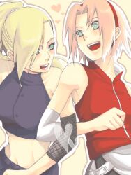  artist_request blonde_hair blue_eyes green_eyes ino_yamanaka naruto pink_hair sakura_haruno yokige 