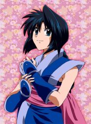  black_hair blue_eyes female female fingerless_gloves gloves japanese_clothes long_hair makimachi_misao ninja ponytail rurouni_kenshin solo tenten2 