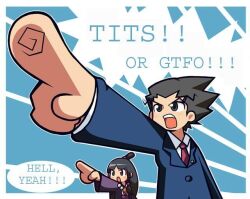  meme naruhodou_ryuuichi objection pointing tits_or_gtfo 