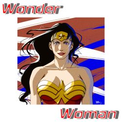  amazon bare_shoulders big_breasts black_hair blue_eyes breasts character_name dc_comics female female large_breasts leotard lipstick long_hair makeup solo tiara wakino_keibun wakino_yoshifumi wonder_woman wonder_woman_(series) 