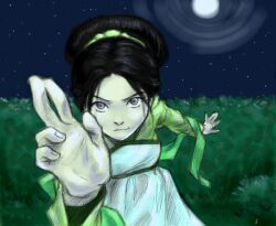  avatar:_the_last_airbender black_hair female female grey_eyes moon nature nickelodeon outdoors sky solo toph_bei_fong 