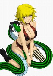  absurdres amazon amazon_lily bikini blonde_hair female female highres macross_katyusha marguerite one_piece one_thighhigh short_hair single_thighhigh sitting snake solo swimsuit thighhighs 