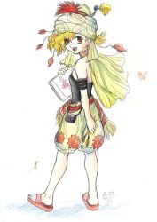  autumn_sacura blonde_hair female final_fantasy_vi orange_eyes relm_arrowny sandals simple_background solo traditional_media 