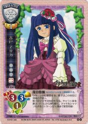  blue_eyes blue_hair bow dress flower frills furudo_erika hat highres long_hair ribbon ryukishi07 ryuukishi07 smile thigh-highs thighhighs trading_card twintails umineko_no_naku_koro_ni 