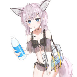  :o animal_ear_fluff animal_ears arknights bag bare_shoulders bikini black_bikini blue_eyes bottle cowboy_shot female fox_ears fox_tail hair_ornament hairclip highres holding holding_bottle looking_at_viewer maiq06 material_growth navel off-shoulder_bikini off_shoulder official_alternate_costume oripathy_lesion_(arknights) see-through short_hair shoulder_bag solo stomach sussurro_(arknights) sussurro_(summer_flower)_(arknights) swimsuit tail 