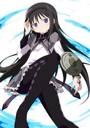  akemi_homura black_hair female gem hairband long_hair magical_girl mahou_shoujo_madoka_magica moritan pantyhose purple_eyes ribbon skirt solo soul_gem 