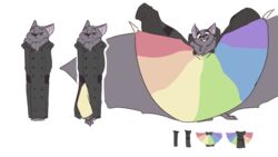  16:9 2019 ambiguous_gender anthro barefoot bat bat_wings biped clothed clothing coat deke_(ittybittykittytittys) feet half-closed_eyes hi_res ittybittykittytittys looking_at_viewer mammal megabat membrane_(anatomy) membranous_wings multicolored_clothing multicolored_topwear narrowed_eyes rainbow_clothing rainbow_topwear simple_background smile solo spread_wings standing topwear trenchcoat white_background widescreen wings 