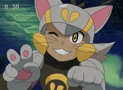  1boy :3 animal_ears animal_hands animated animated anime_coloring antennae bad_id bad_pixiv_id blonde_hair cat_ears cat_paws commentary english_commentary fake_screenshot heart helmet male_focus md5_mismatch mega_man_(series) mega_man_battle_network_(series) netnavi one_eye_closed original rinji_(bonus-level) smile v whiskers winking_(animated) yellow_eyes 