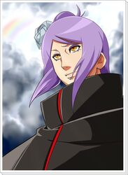  amber_eyes cloud clouds flower hair_flower hair_ornament konan labret_piercing naruto naruto_shippuuden pixiv_thumbnail portrait purple_hair resized sunahara_wataru yellow_eyes 