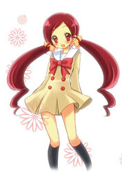  :d blush commentary_request female hanasaki_tsubomi heartcatch_precure! kneehighs long_hair myoudou_gakuen_middle_school_uniform open_mouth photoshop_(medium) precure red_eyes red_hair sasaki_akane school_uniform smile socks solo twintails very_long_hair 