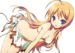  :o absurdres ahoge bare_shoulders bikini bikini_top blonde_hair blue_eyes blush bra breasts butt_crack cleavage collarbone duplicate female female girl highres illustration kikuchi_seiji konoe_subaru leaning_forward lingerie long_hair looking_at_viewer mayo_chiki! navel official_art orange_hair ribbon sarong side-tie_bikini simple_background skirt solo swimsuit takanashi_punyuru underwear 