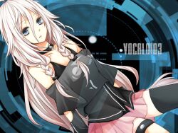  bad_id bad_pixiv_id bare_shoulders binary blue_eyes braid choker cowboy_shot female grey_hair haru_(haru2079) ia_(vocaloid) long_hair looking_at_viewer off_shoulder photoshop_(medium) single_thighhigh skirt solo thigh_strap thighhighs twin_braids very_long_hair vocaloid 