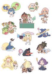  ! 4girls 6+boys :t acerola_(pokemon) alolan_marowak alternate_color beanie blonde_hair blue_eyes blue_hair blue_sailor_collar blunt_bangs blush_stickers bone bounsweet braid bright_pupils brown_vest chibi closed_mouth comb commentary_request cosmog dark-skinned_male dark_skin dirty dress drying_animal eating electrocution fire flower food food_on_face frown gladion_(pokemon) green_eyes green_fire green_hair green_headband green_headwear grey_overalls grimsley_(pokemon) gyarados hair_dryer hairband hand_up hat hau_(pokemon) headband hiker_(pokemon) holding hood hoodie huan_li ilima_(pokemon) index_finger_raised kiawe_(pokemon) kneehighs komala kyogre lana_(pokemon) lillie_(pokemon) litten long_hair long_sleeves malasada mallow_(pokemon) mixing molayne_(pokemon) mortar_(bowl) multiple_boys multiple_girls no_sclera overalls pants pestle pink_flower pink_hair pokemon pokemon_(creature) pokemon_sm popplio porygon2 riding riding_pokemon rowlet sailor_collar see-through sharpedo shiny_pokemon shirt shoes short_hair short_sleeves sleeveless sleeveless_dress sleeveless_shirt smeargle socks sophocles_(pokemon) spoken_character standing sun_hat sundress swept_bangs themed_object togedemaru towel trembling twin_braids twintails type:_null tyranitar vest white_background white_dress white_footwear white_headwear white_legwear white_pants white_pupils white_shirt yellow_hairband z-move_trainer_pose 