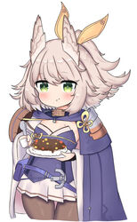  :t azur_lane bailingxiao_jiu blue_cloak blue_sleeves blush breasts brown_pantyhose chinese_commentary cloak closed_mouth commentary_request cropped_legs detached_sleeves eating female food food_on_face gloves green_eyes grey_hair hair_between_eyes hair_ribbon high_ponytail holding holding_plate holding_spoon kitakaze_(azur_lane) long_sleeves mole mole_on_breast pantyhose partial_commentary partially_fingerless_gloves plate pleated_skirt ponytail ribbon simple_background skirt small_breasts solo spoon strapless white_background white_gloves white_skirt wide_sleeves yellow_ribbon 