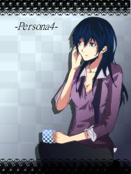  aged_up bad_id bad_pixiv_id blue_eyes blue_hair breasts cleavage female long_hair medium_breasts necktie persona persona_4 persona_x_detective shirogane_naoto yuzucchi 