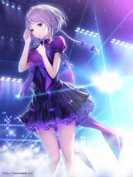  banned_artist bow braid dress hairbow ilog kajiura_minori looking_at_viewer mana_kakkowarai official_art purple_eyes silver_hair solo twin_braids watermark web_address 