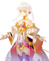  bad_id bad_pixiv_id bare_shoulders choker code:_empress_(elsword) dress elsword eve_(elsword) female highres ktsis long_hair photoshop_(medium) simple_background solo strapless strapless_dress thighhighs white_background white_hair white_sleeves yellow_choker yellow_eyes 