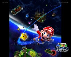  airship black_hale chiko_(mario) facial_hair flying game gloves hat luma male male_focus mario mario_(series) moustache nintendo official_art overalls planet space super_mario_bros. super_mario_galaxy 