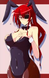  animal_ears bad_id bad_pixiv_id bow breasts cleavage detached_collar eyepatch female huge_breasts kichihachi long_hair maji_de_watashi_ni_koi_shinasai! margit_eberbach pantyhose photoshop_(medium) playboy_bunny rabbit_ears red_eyes red_hair wrist_cuffs 