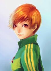  brown_eyes brown_hair commentary_request female highres jacket mochammad_jehan persona persona_4 satonaka_chie short_hair smile solo track_jacket upper_body 