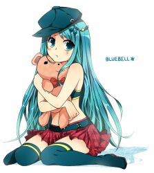  :t aqua_eyes aqua_hair bluebell boots commentary_request female hat katekyo_hitman_reborn! long_hair matsurinnu sitting skirt solo stuffed_animal stuffed_toy thigh_boots thighhighs 