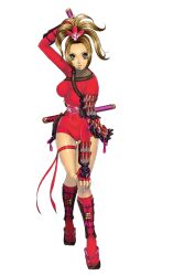  bad_id bad_pixiv_id blonde_hair bodysuit breasts brown_eyes female fishnets flower hair_flower hair_ornament hand_on_own_knee kneehighs large_breasts natsu_(soulcalibur) ninja ponytail short_sword skin_tight socks solo soulcalibur soulcalibur_v sword tabi tantou thigh_strap transparent_background updo vambraces weapon xuexue_yue_hua 