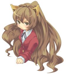  aisaka_taiga animal_ears brown_eyes brown_hair commentary_request female long_hair oohashi_high_school_uniform pmx school_uniform solo tiger_ears toradora! 