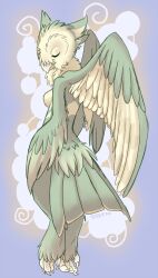  2012 avian barn_owl bird breasts closed_eyes female nude owl solo trickitt tyto tytonid wings 