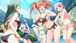  bikini chimari_mima fujisaki_shizuka game_cg green_hair hashimoto_takashi imouto_no_katachi kodamasawa_izumi meta mutou_kurihito orange_hair pink_hair sphere sumeragi_ayaka sunadori_satori swimsuit water 