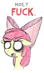  apple_bloom_(mlp) blackmorass bow_(disambiguation) cutie_mark_crusaders_(mlp) english_text equid equine female friendship_is_magic hasbro horse low_res mammal my_little_pony pony reaction_image ribbons solo text 