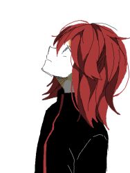  1boy black_jacket from_side grey_eyes hair_between_eyes jacket long_hair looking_up male_focus pokemon pokemon_gsc profile red_hair silver_(pokemon) simple_background solo somu_asterisk tegaki upper_body white_background 