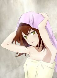  atlus brown_hair kujikawa_rise long_hair persona persona_4 smile towel 