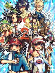  4girls 6+boys bianca_(pokemon) cheren_(pokemon) colress_(pokemon) copyright_name elesa_(pokemon) hi_sakae holding holding_poke_ball hugh_(pokemon) marlon_(pokemon) multiple_boys multiple_girls n_(pokemon) nate_(pokemon) poke_ball pokemon pokemon_bw2 rosa_(pokemon) roxie_(pokemon) tegaki 