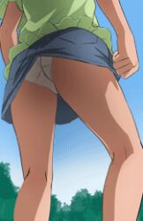  animated animated female from_below green_shirt haruyama_kazunori kneepits lowres midorikawa_nao panties pantyshot precure shirt shorts smile_precure solo trembling underwear upskirt white_panties 