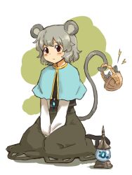  animal_ears bad_id bad_pixiv_id basket bishamonten&#039;s_pagoda capelet dress female grey_hair jewelry mouse_(animal) mouse_ears mouse_tail nazrin pendant red_eyes shibasaki_shouji short_hair solo tail touhou 