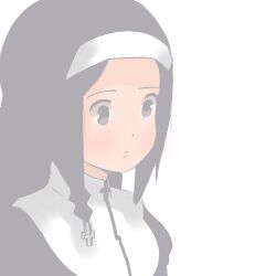  bad_link black_hair braid cross female fraggot habit long_hair lowres nun portrait shinatsuhiko_yae single_braid solo traditional_nun yozakura_quartet 