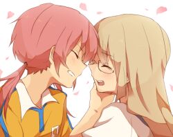  1boy bad_id bad_pixiv_id blonde_hair closed_eyes female glasses inazuma_eleven_(series) inazuma_eleven_go inazuma_eleven_go_chrono_stone jeanne_d&#039;arc_(inazuma_eleven) kirino_ranmaru long_hair open_mouth pink_hair ruhuruhuruhuhu twintails 