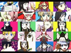  6+girls black_hair blonde_hair blue_eyes brown_eyes brown_hair girls_high haku_(naruto) highres hyuuga_hanabi hyuuga_hinata ichiraku_ayame inari_(naruto) ino_yamanaka joshi_kousei karin_(naruto) konan labret_piercing multiple_boys multiple_girls namikaze_minato nara_shikamaru naruto naruto_shippuuden nohara_rin parody rin_(naruto) sakura_haruno tayuya temari tenten tsuchi_kin uchiha_sasuke uzumaki_kushina uzumaki_naruto white_eyes yuuhi_kurenai 