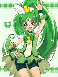  :d arm_up armpits bike_shorts bike_shorts_under_skirt bow bowtie brooch choker commentary_request cure_march female green_bow green_bowtie green_choker green_eyes green_hair green_skirt green_theme high_ponytail jewelry long_hair magical_girl midorikawa_nao open_mouth ponytail precure sakura6480 skirt smile smile_precure solo tri_tails wrist_cuffs 