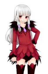  agria agria_(tales) boots dress female freckles fur grey_hair highres long_hair low-tied_long_hair open_mouth red_eyes tales_of_(series) tales_of_xillia thigh_boots thighhighs 