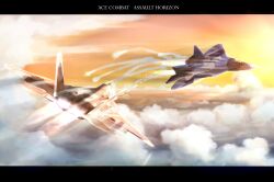  ace_combat ace_combat_assault_horizon aerial_battle aircraft airplane andrei_markov battle cloud commentary_request copyright_name dogfight f-22_raptor fighter_jet firing flare highres jet letterboxed military military_vehicle no_humans su-57 vehicle_focus william_bishop yakuto007 