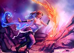  avatar:_the_last_airbender bare_shoulders breasts female fire korra legend_of_korra long_hair moni158 ponytail solo tank_top the_legend_of_korra water 