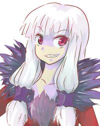  agria agria_(tales) dress female freckles fur grey_hair grin long_hair low-tied_long_hair open_mouth red_eyes smile tales_of_(series) tales_of_xillia 