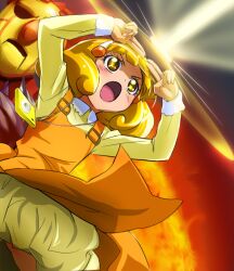  :o beam blonde_hair blush casual female hairband haruyama_kazunori open_mouth precure short_hair smile_precure solo ultra_series ultraseven yayoi_kise yellow_eyes 